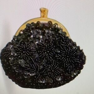 Vintage black Sequined Satin Lined Coin Purse,
